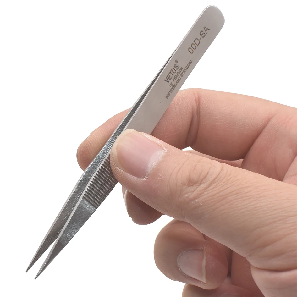 Original VETUS Tweezers 00D-SA Stainless Steel Antiskid Serration Precision Tweezer For Mobile Phone Repair Tools