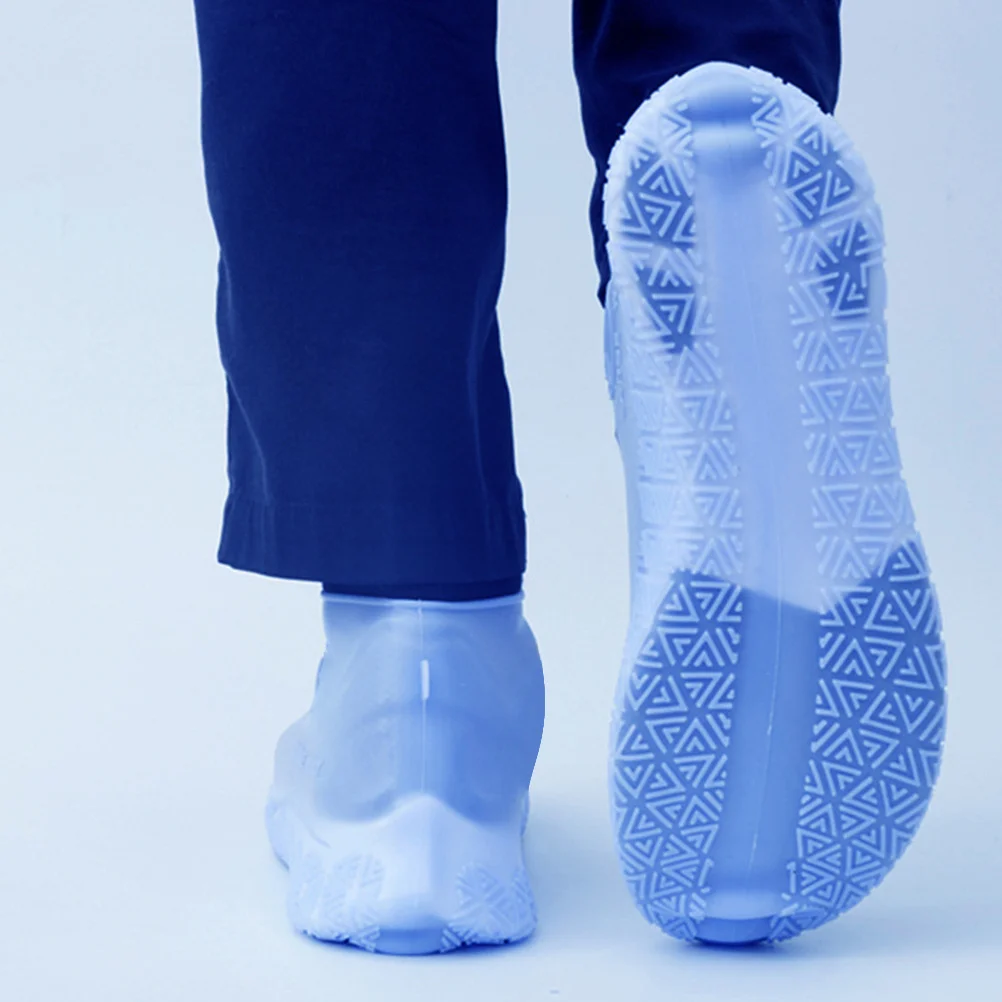 1 زوج المضادة للانزلاق الجرموق اللاتكس غطاء الحذاء المنزلية قابلة لإعادة الاستخدام عدم الانزلاق مقاومة للحرارة حامي الحذاء الأزرق حجم S