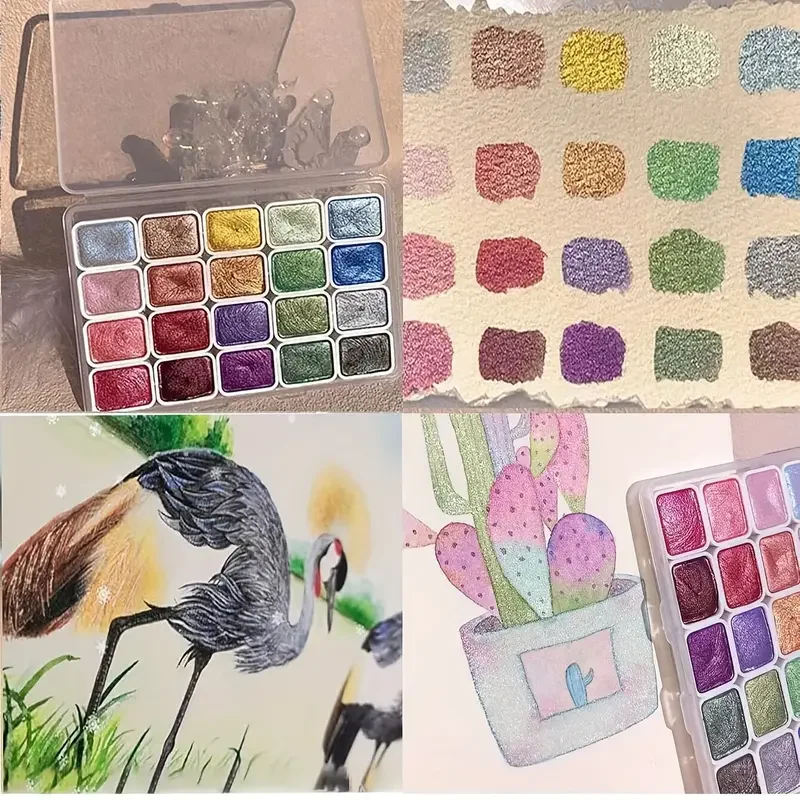 20-Color Metal Watercolor Painting Set, New Portable Box With Sparkling Pearl Solid Watercolor Painting, Art Supplies