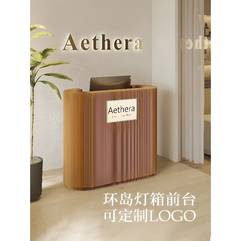 Island light box folding front desk simple curved reception beauty salon clothing store commercial space checkout page