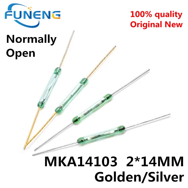 Interruptores de indução magnética, interruptor MKA14103 Reed, normalmente aberto, ouro, prata, 2x14mm, Mka-14103, 10Pcs