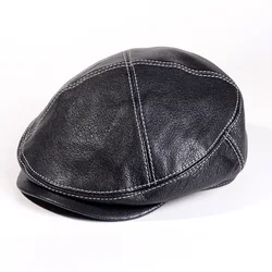 Men's Women's Winter Warm Genuine Leather Adjustable Casual Newsboy Beret Flat Fisherman Caps/Hats