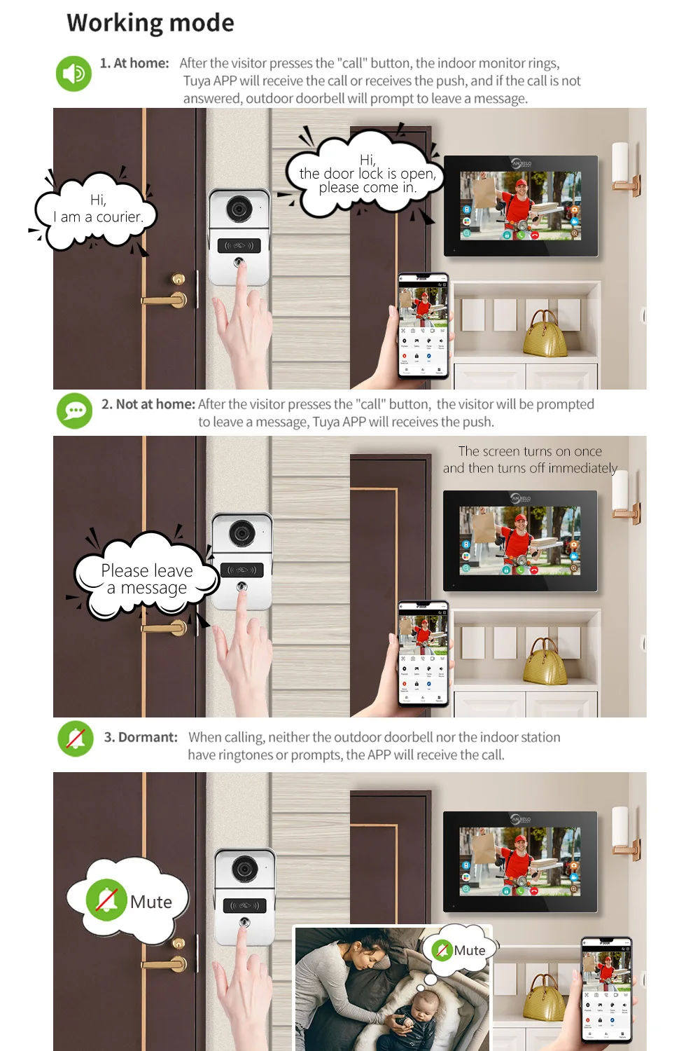 TUYA 1080P 10 Inch 7 Color Touch Screen Wireless Wifi Video Doorbell Smart APP Home Intercom Kit for RFID Access Control System