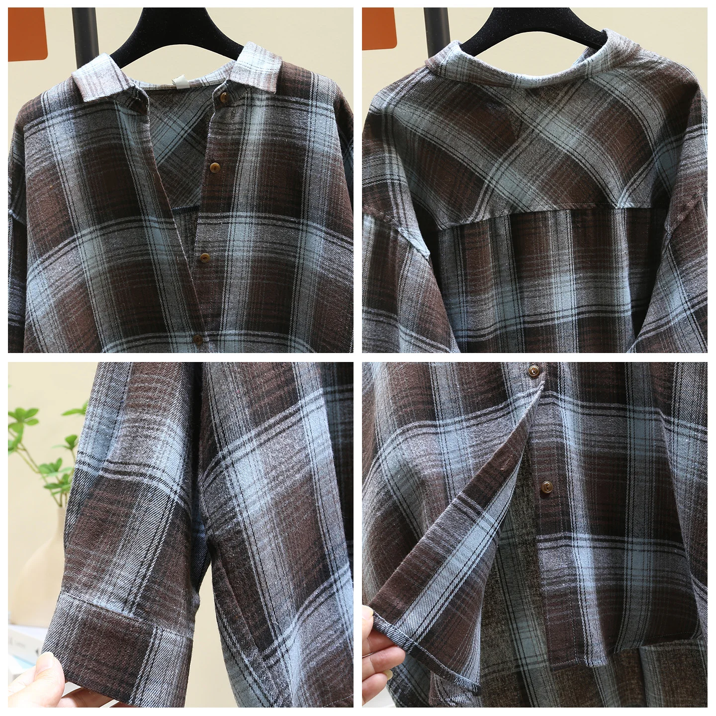 Camicia casual semplice scozzese retrò stile coreano SuperAen per donna Camicie in cotone allentato oversize di nuova moda autunno 2025