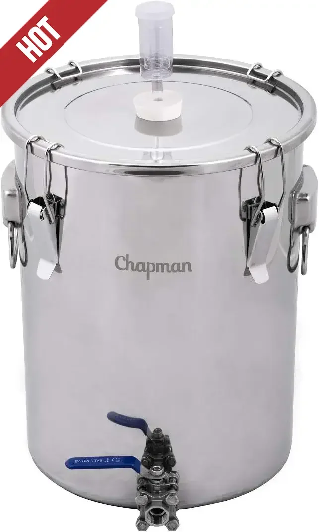 

Ферментер из нержавеющей стали, 7 галлонов, 2025 г., с шаровым краном из 3 частей — прочный чайник для вина, пива, меха и Kombucha, идеально подходит для 5 галлонов