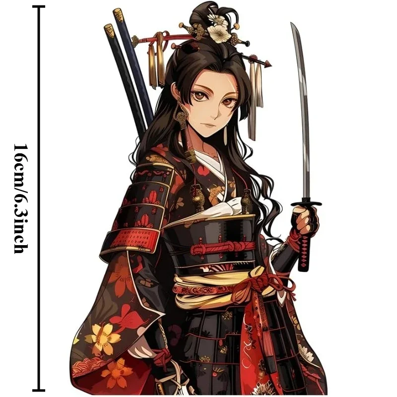 1PC Red Circle Samurai Girl Vinyl Sticker Waterproof Decal for Car Window Motorcycle Tank Fairing RV Bumper Exterior Decor