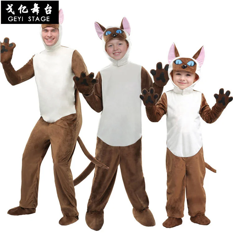 Disfraz de gato de la serie de animales de Halloween, disfraz de actuación para adultos y niños, disfraz de gato siamés tailandés, traje de juego