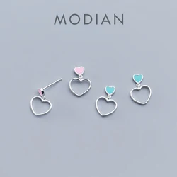 Modian 2025 New Romantic Enamel Hearts Drop Earring for Women Pure 925 Sterling Silver Dangle Earring Fashion Fine Jewelry