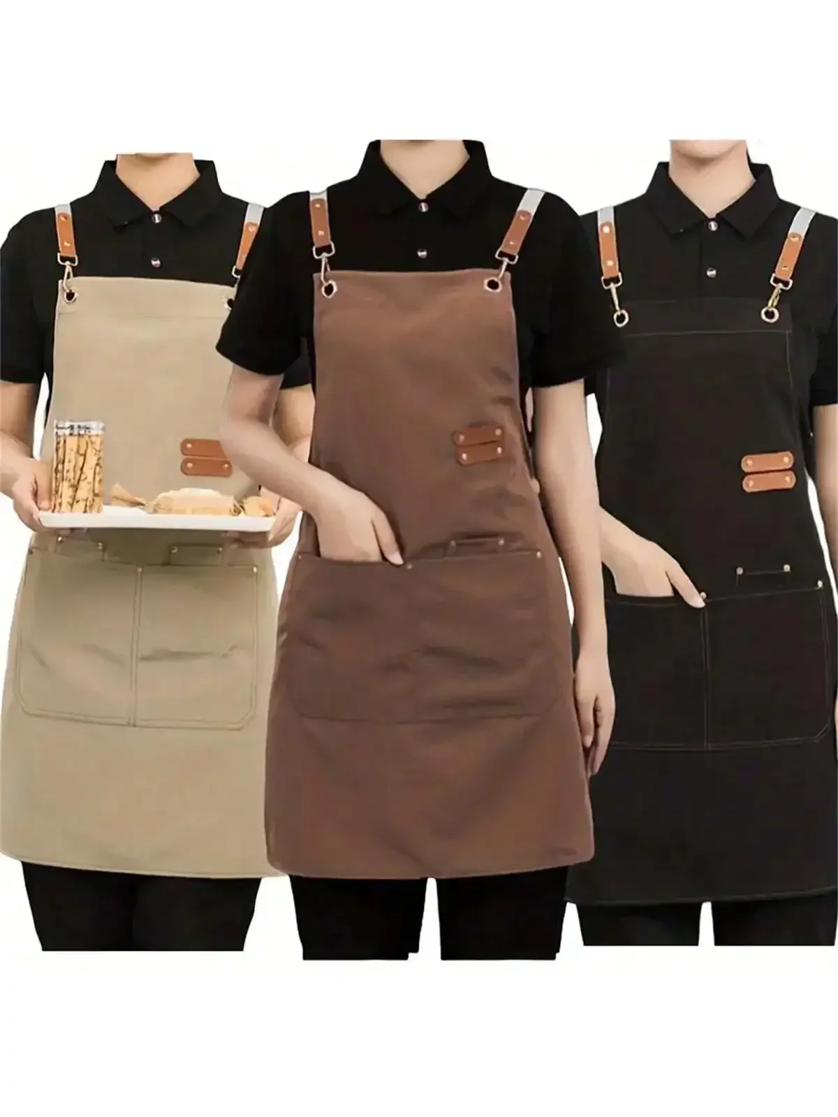 Waterproof Chef Apron,Cross Back Apron for Men Women with Adjustable Straps and Large Pockets,Canvas