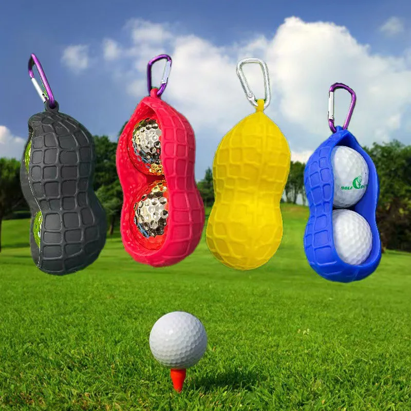 

Silicone Peanut-Shaped Golf Ball Bag for 2 Balls w/Carabiner Clip, Portable Golf Accessories Attachable to Belt or Golf Bag