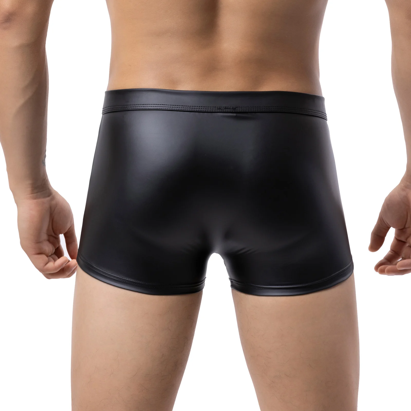 CLEVER-MENMODE Men Sexy Boxers Faux Leather Penis Pouch Panties Boxershorts Underwear Erotic Hollow Crotch Underpants Metal Ring