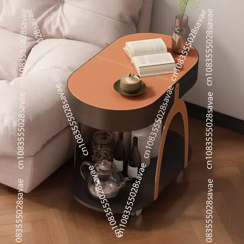Modern and Durable Rolling Console Table with Leather Top To Hide Storage Space for Living Room Use