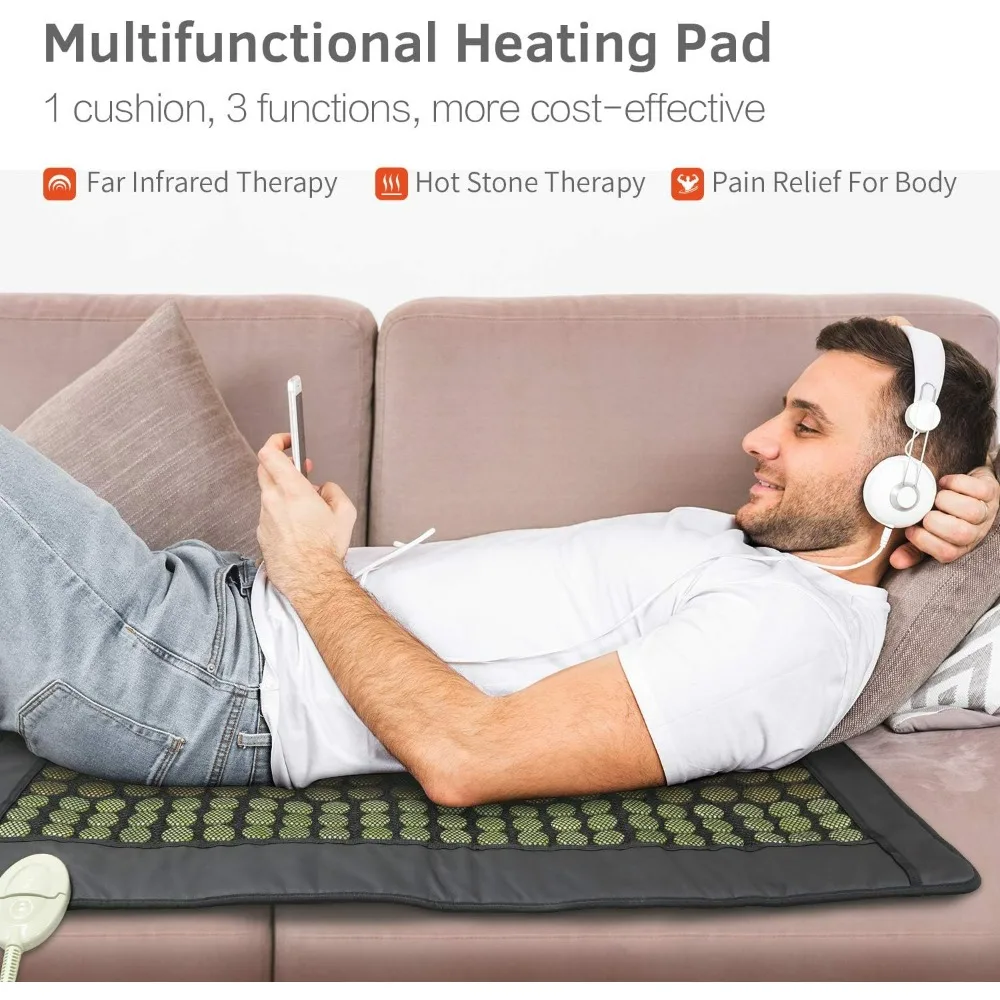 

Far Infrared Heating Pad for Back, Full Back Infrared Heating Pad, Weight Heating pad with132 Jade & 54 Tourmaline Stones