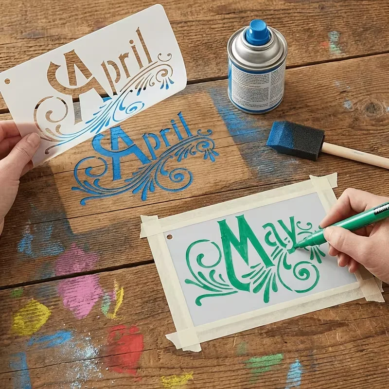 12-Piece Set Month-Themed Hollow-Out Stencils