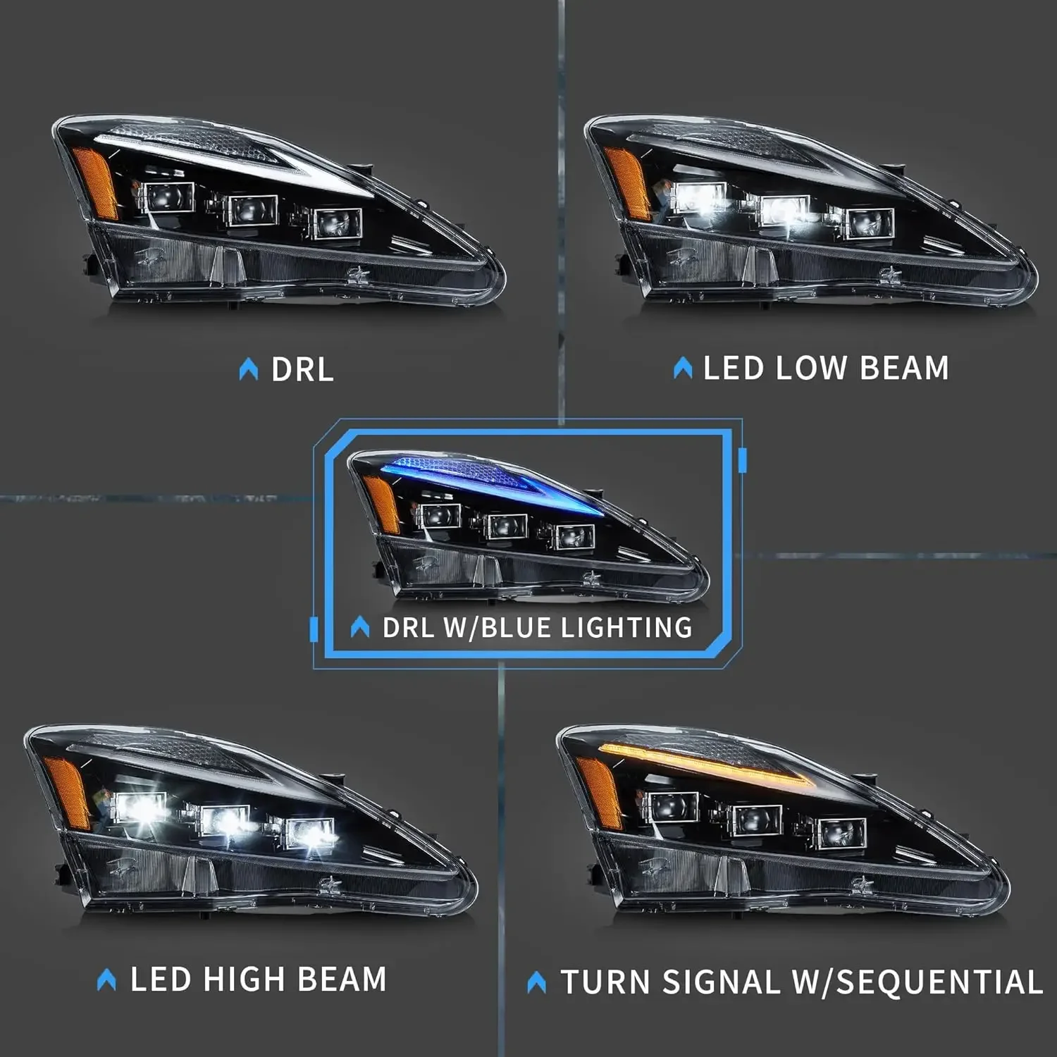 Projector Led Headlights Compatible with Lexus IS250/IS250C IS350/IS350C IS220d 2006-2012, ISF 2008-2014 w/Blue Lighting w