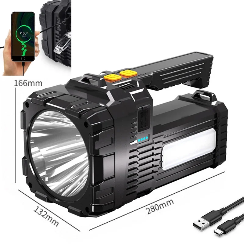 2*XHP50 Super Bright LED Camping Spotlight Fishing Flashlights with Side Light Waterproof Floodlight USB Rechargeable Flashlight