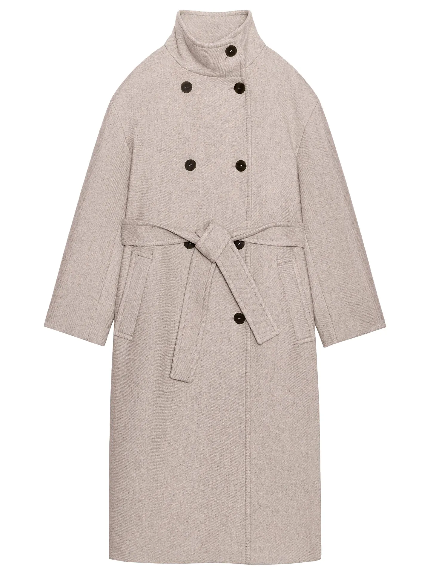 Lente 2026 Faionable Lange Wollen Jas Dames Losse Hoge Kraag Jaet Ele High-End Feel Double Breasted Pendelen Sle