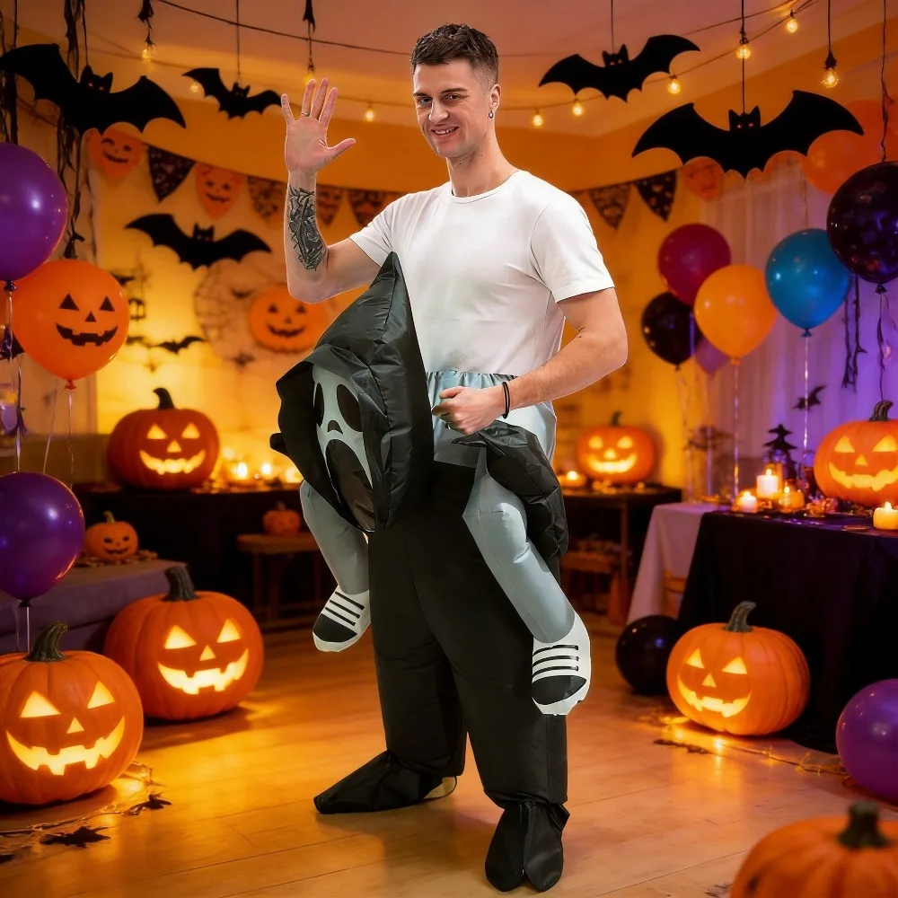 Traje Inflable de Ciclista Fantasma Gritón para Actuaciones Escénicas, Disfraz Divertido para Festivales, Ropa para Fiesta de Halloween, Accesorio de Poliéster