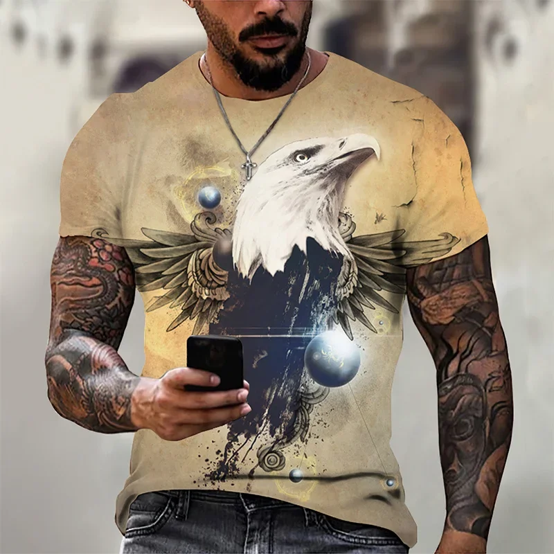 

3D Printed Funny Eagle T Shirt For Men Cool Animal Pattern Tees Summer Harajuku Loose Round Neck Tops Short Sleeve Kids T-Shirts