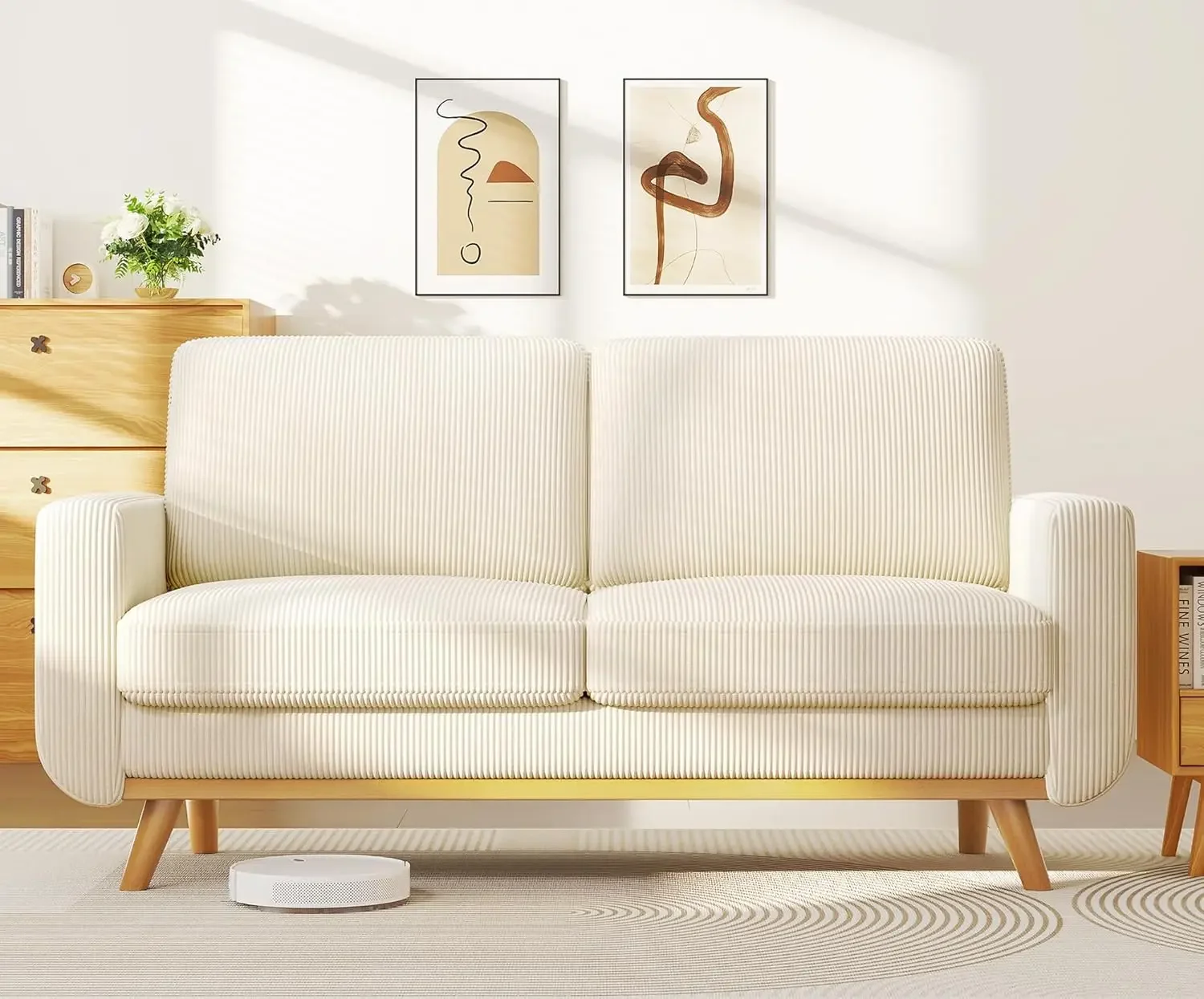 

68" Loveseat Sofa Beige, Comfy Corduroy Couch with Spring Cushion, Sofa Couch with Solid Wood, Modern Couch with Deep Seat