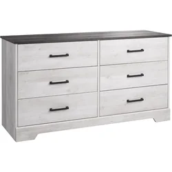 Rustic style,Wooden Bedroom Drawer Dresser,6-Drawer Chest of Drawers for Bedroom, with 6 Storage Drawers, Washed White