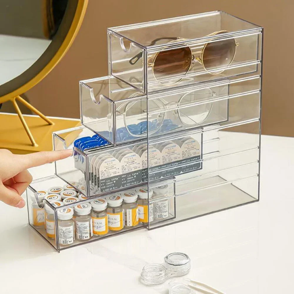 Acrylic Storage Containers Boxes With 4-layer Organizer Earring Sunglasses Makeup Brushes Cosmetic Sundries Transparent Storage