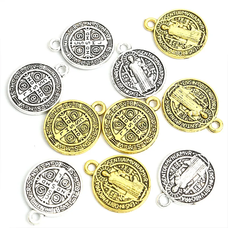 10/15/20pcs Saint Benedict Medallion Alloy Charms DIY Religious Ornaments Supplies Necklace Bracelet Cross Jesus Crafts Pendants