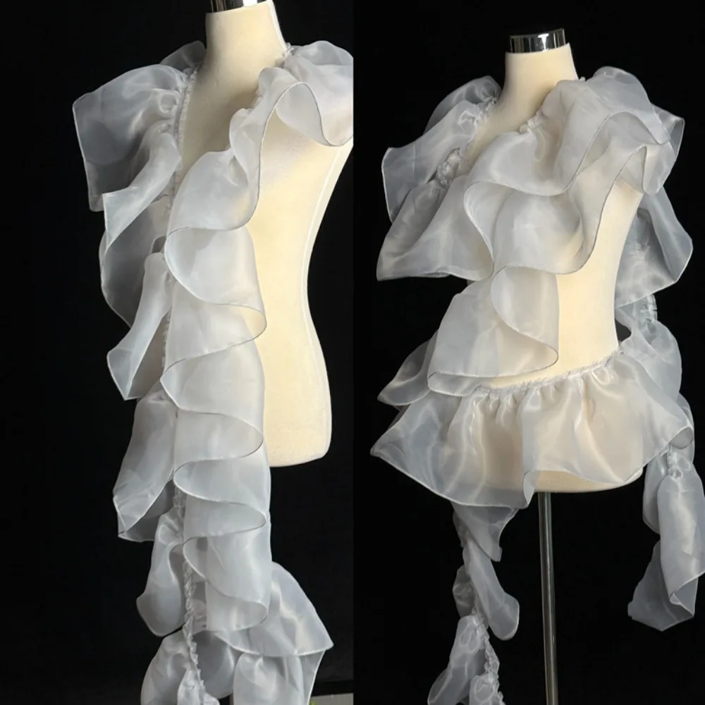 

20 см широкая кружевная ткань из органзы, сплошной цвет, декоративный материал «сделай сам», края листа лотоса, плиссированная форма, ткань для шитья с рюшами