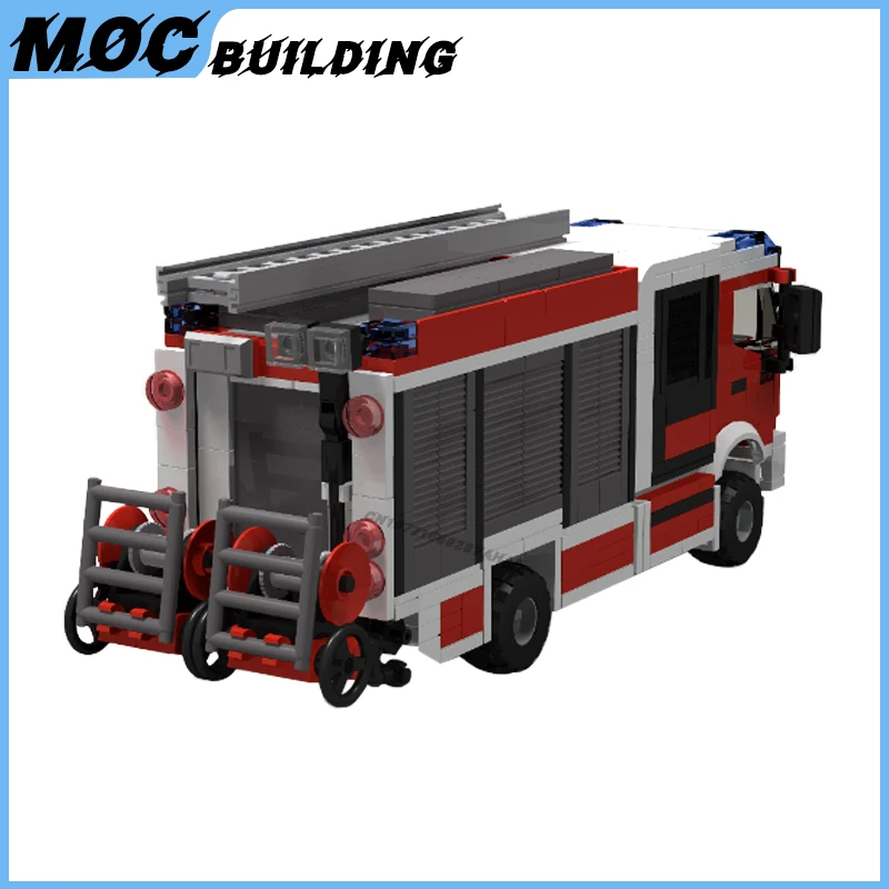 Moc Classic Car Series Building Block Fireengine Simulated City Fireman Rescue Ladder Vehicle Model Bricks Boys Educational Toys