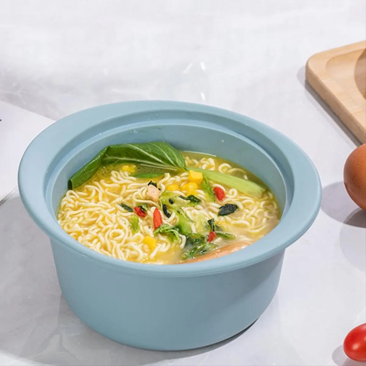 Silicone Microwave Steamer Pot with Handle & Lid-Grade Steamer Bowl, Heat- Cooker , Dishwasher Safe Blue