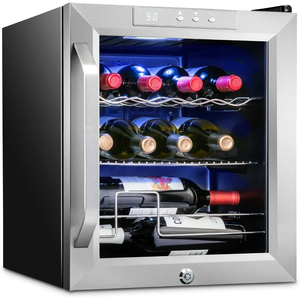 Refrigerador enfriador de vino con compresor de 12 botellas con cerradura: bodega de vino de gran capacidad para rojo, blanco, champán y espumoso Wi