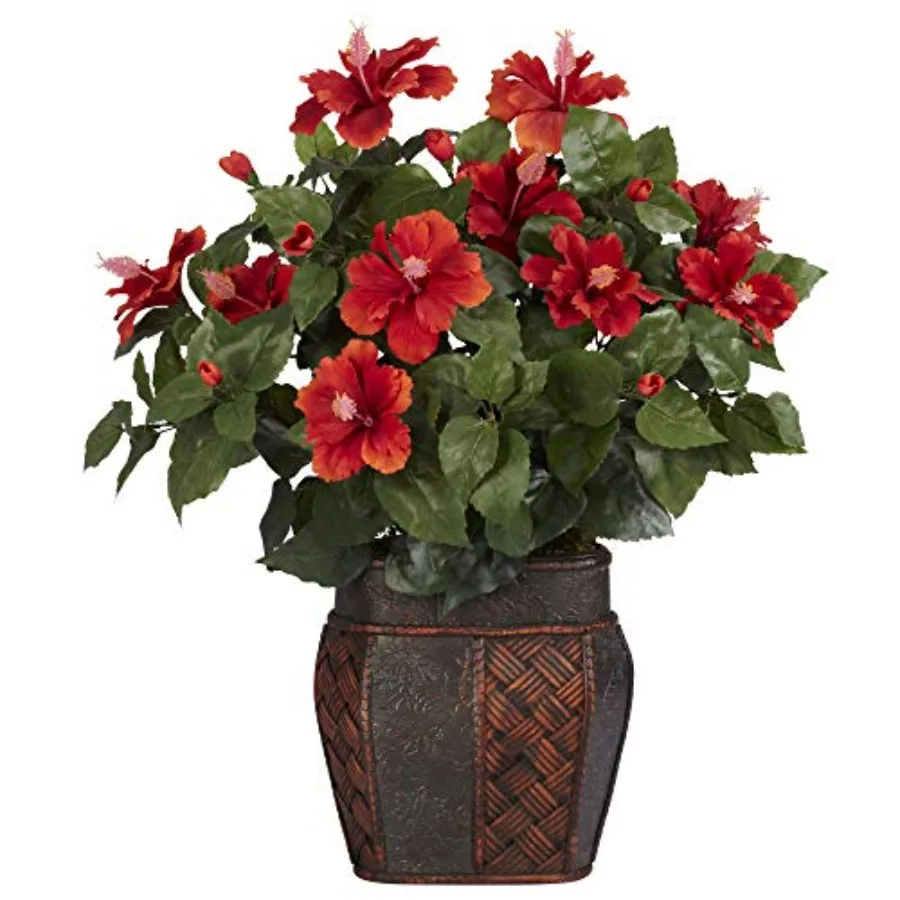 

Hibiscus with Vase Decorative Silk Plant Red 24" x 24" x 19"
