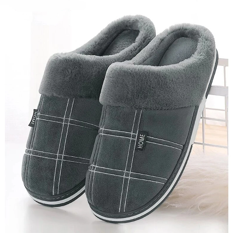 Zapatillas de casa de felpa para hombre, pantuflas de interior, suaves y gruesas, cálidas, de piel, de talla grande 50-51, invierno, 2022