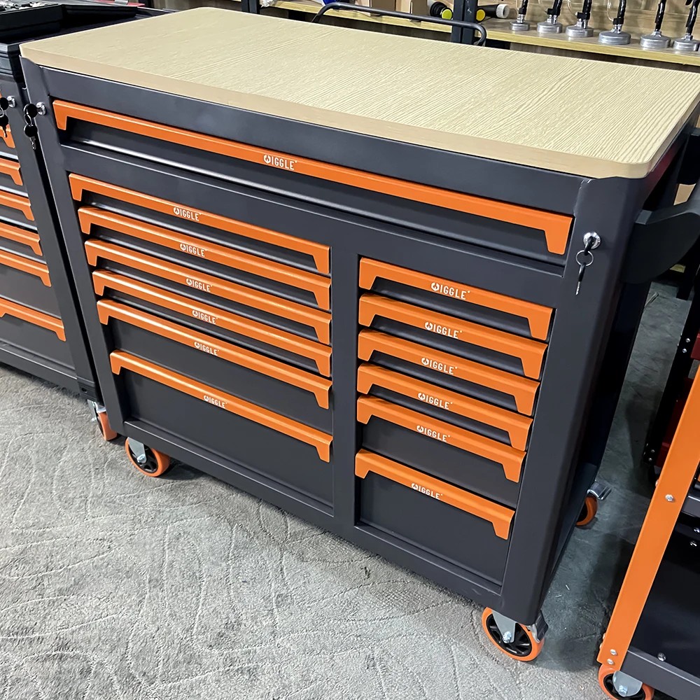 Tool Trolley Workshop Rolling Mobile Detachable 12 Drawers Large Storage Tool Cabinet Cart With Wooden Top