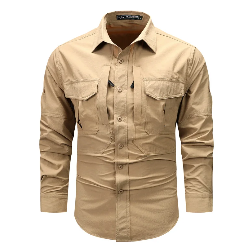 

New Spring and Summer Outdoor Men's Tactical Long Sleeved Shirt, Breathable Training Top, Wear-resistant Multi Pocket Sportswear