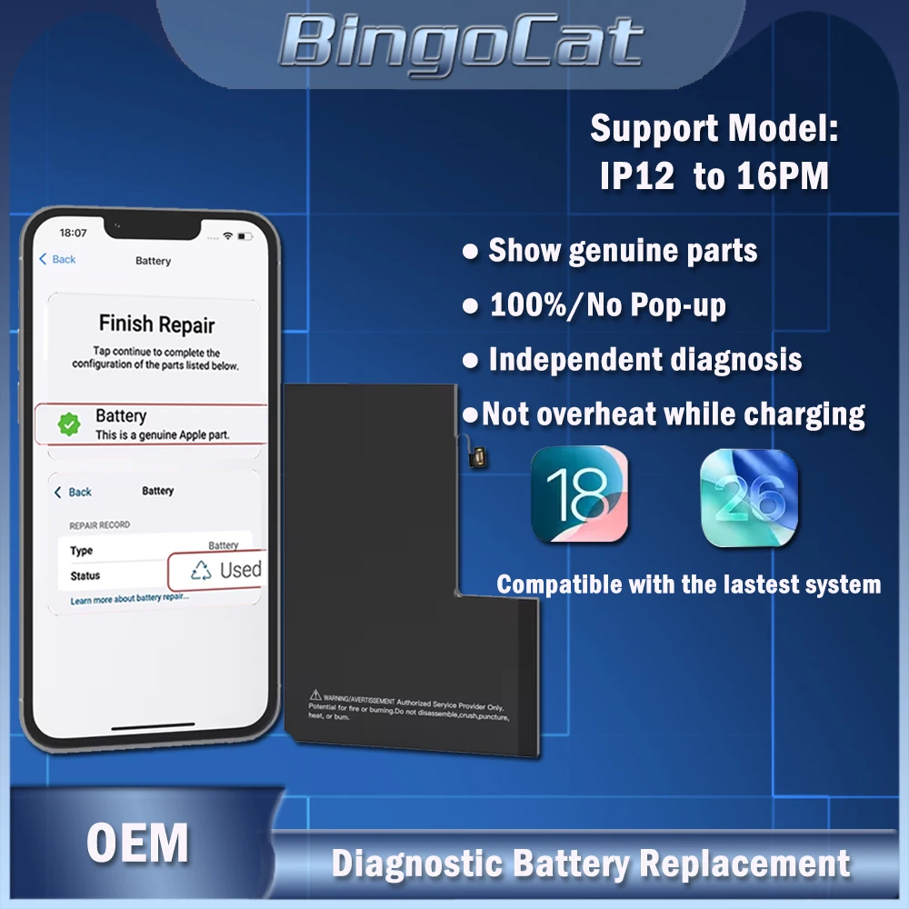 

Diagnostic Battery Replacement for iPhone 12/13/14/15 Mini/Plus/Pro/Promax No Pop up Error Message Compatible With iOS 26.2