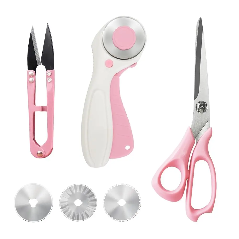 

Left-Handed Sewing Tool Kit -8.5in Lefty Fabric Scissors, 4.5in Thread Trimmers, Rotary Cutter with 3 Replacement Blades - P