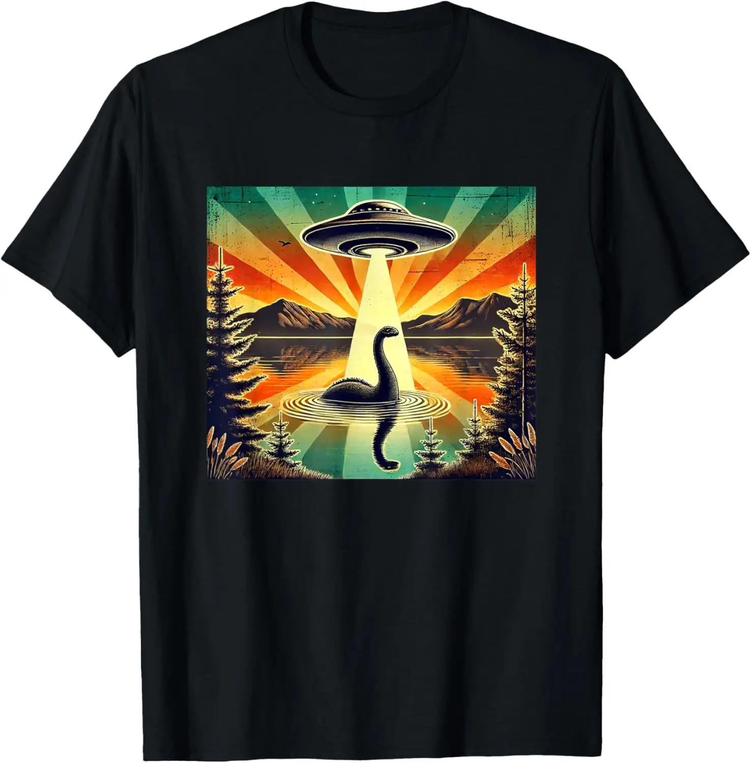 Loch Ness Monster UFO Sunset, Sea Monster Nessie T-Shirt