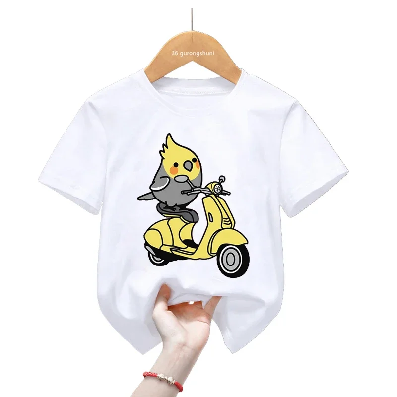 Cockatiel Bird Cartoon Print T Shirt For Girls/Boys Funny Parrot Bird Kids Clothes Summer Short Sleeve Tshirt