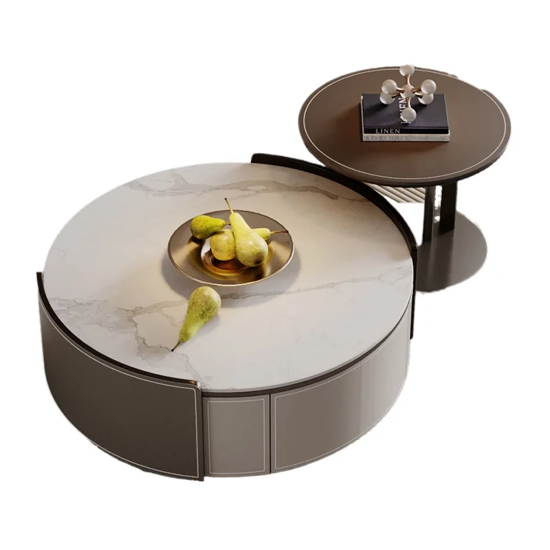 White Italian Coffee Table Multifunctional Design Wooden Saving Coffee Table Center Round Mesa De Centro Sala Furniture Home