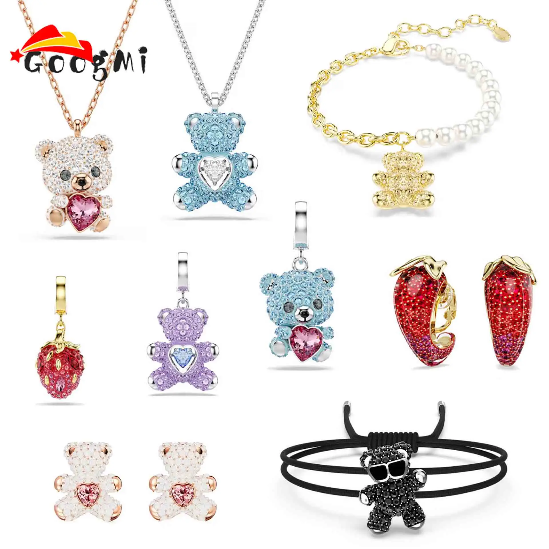 

Новый Оригинальный Набор Ювелирных Изделий 2026: Подвеска с Милым Медведем, Роскошные Кристаллы, Женское Ожерелье, Серьги, Браслет – Романтический Подарок
