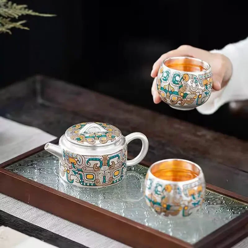 Handmade Silver-plated Health Single Pot Antique Pot Xishi Pot Kung Fu Tea Set for Home Office Gift Unique Designer Teaware Sets