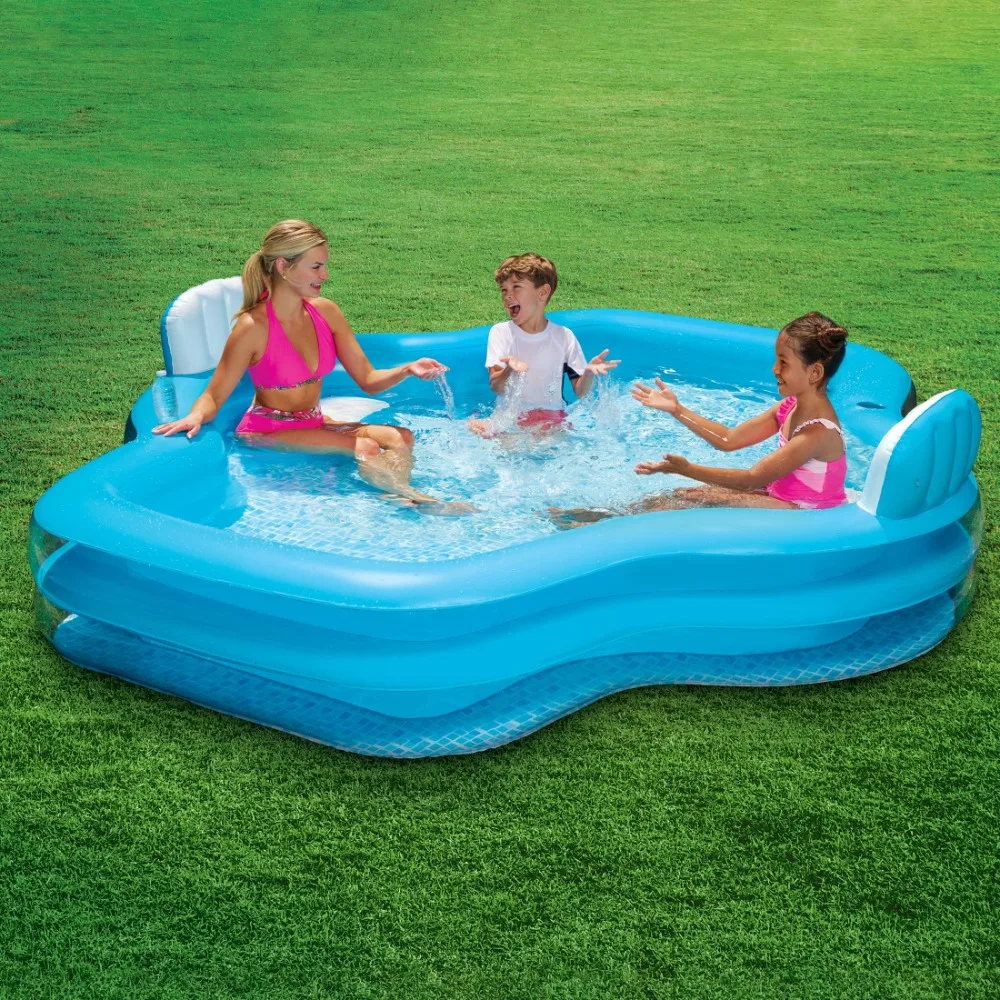

Swimming Pool Blue Grand Luxe Inflatable Family Swimming Pool, 2 Seats, Age 6 & up Outdoor Hot Tubs