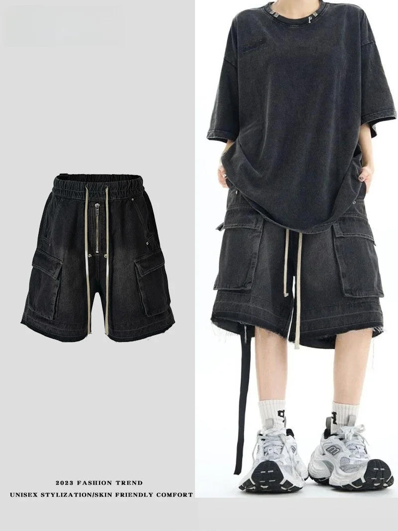 

American High Street Workwear Sle Heavy Design Distred Denim orts Loose Fit Summer Trendy Brand Mid-thigh Pants