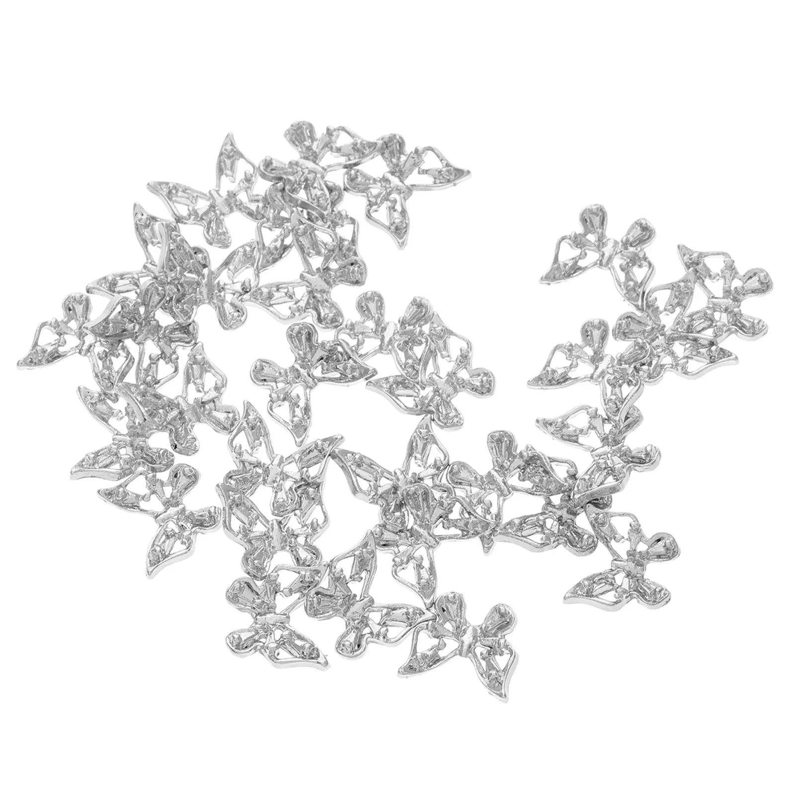 30Pcs Butterfly Nail Charms Silver Hollow 3D Bow Metal Nail Rhinestones Easy to Apply for DIY Manicure Decorations
