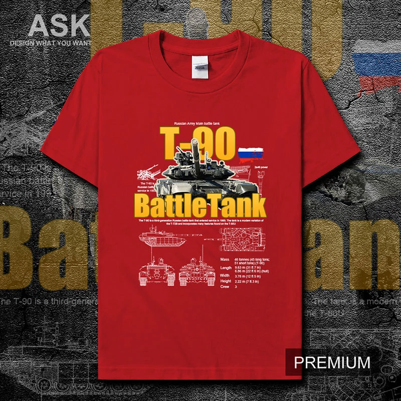 Russian T-90 Main Battle Tank  Men\'s T-Shirt Soviet Army Weaponry Cotton Round Neck Short Sleeve T Shirt