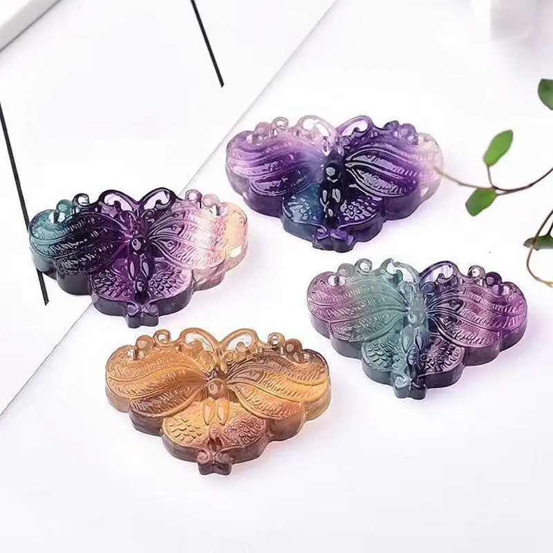 

Natural Colorful Fluorite Hand -carved Butterfly Pendant Fashion Boutique Jewelry Female Jade Necklace Gift