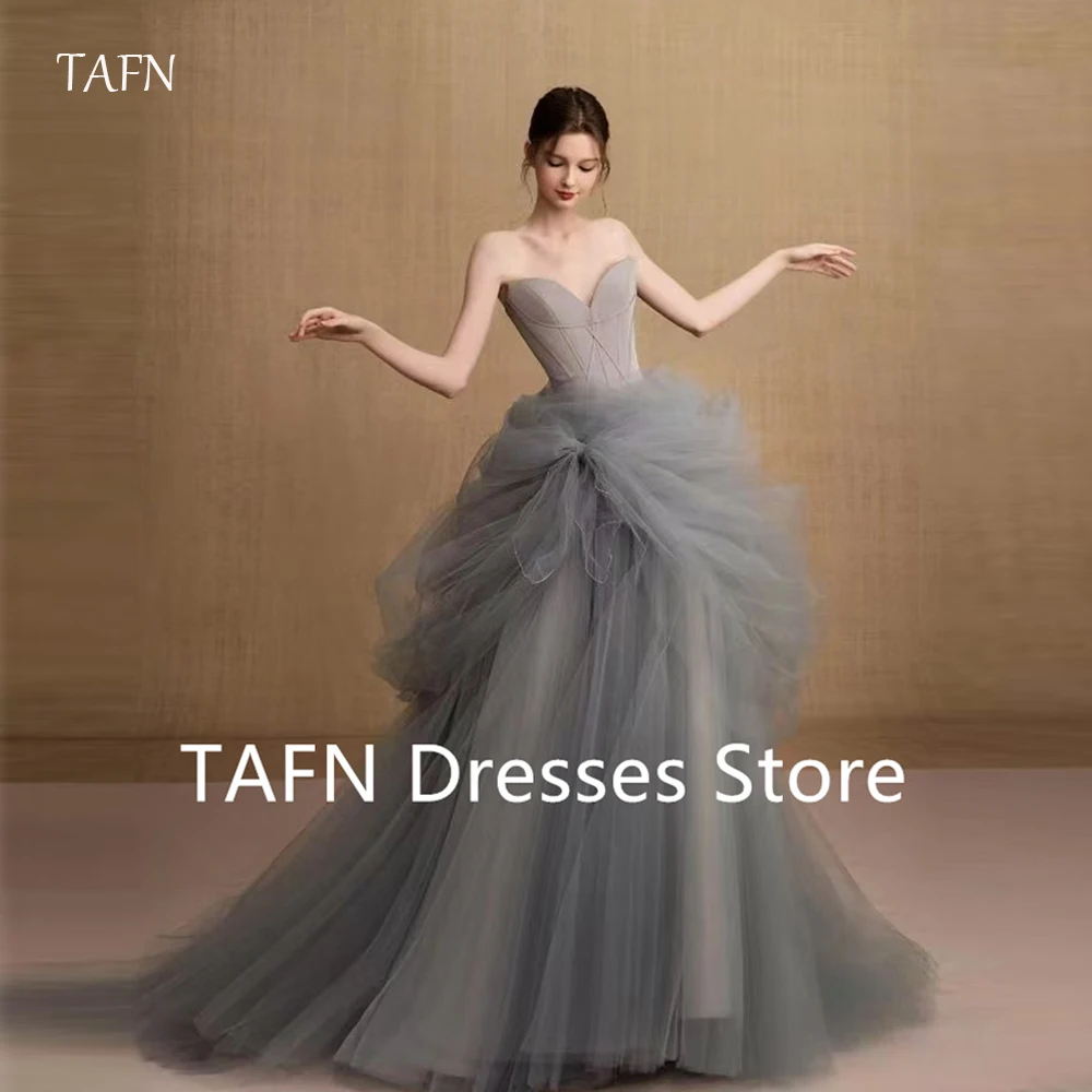 

TAFN Sweetheart Tulle Mermaid Evening Dresses Korea Photo shoot Floor Length Prom Gowns Formal Pageant Party Dress Customzied