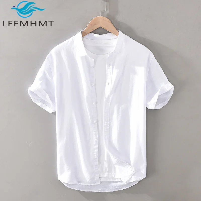 

Cotton Linen Casual Shirt for Men Summer Fashion Good Quality Solid Color Simple Basic Japan Style Thin Breathable Blouses Male