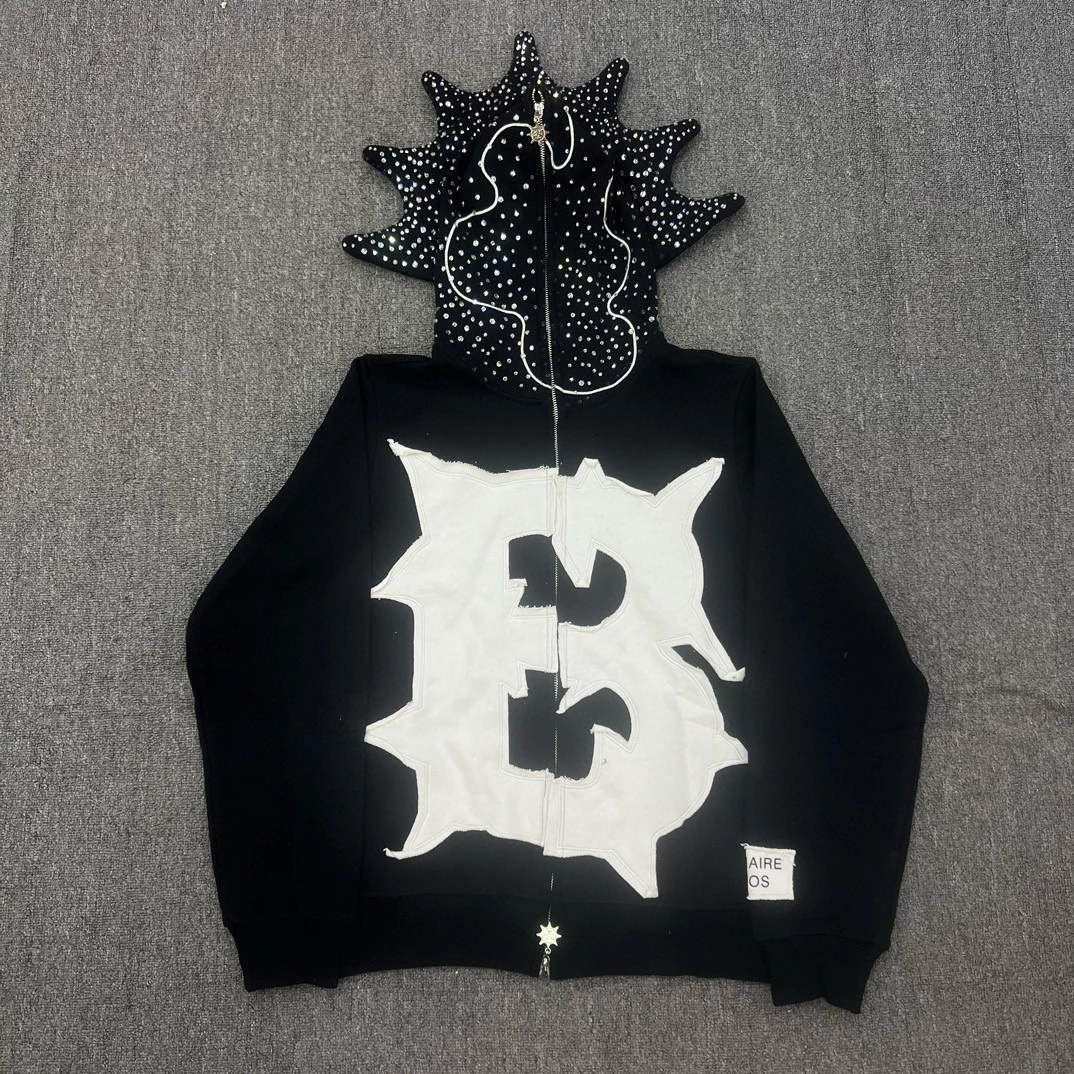 

Худи-кардиган Billionaire с молнией, тонкий, с геометрическим узором, украшенный стразами, повседневный, свободного кроя, в уличном стиле